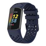 For Fitbit Charge 5 Solid Color Breathable Sports Silicone Watch Band(Dark Blue)