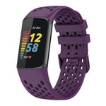 For Fitbit Charge 5 Solid Color Breathable Sports Silicone Watch Band(Dark Purple)