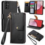 For Samsung Galaxy A14 4G Love Zipper Lanyard Leather Phone Case(Black)