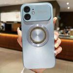 For iPhone 12 Large Window Diamond Magnifier Magnetic Phone Case(Sierra Blue)