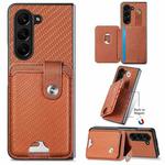 For Samsung Galaxy Z Fold6 5G Card Wallet Kickstand Back Phone Case with Tool Knife(Brown)