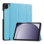 For Samsung Galaxy Tab A9 8.7 ENKAY Tri-fold Custer Texture Leather Smart Tablet Case(Light Blue)