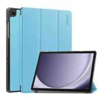 For Samsung Galaxy Tab A9+ 11.0 ENKAY Tri-fold Custer Texture Leather Smart Tablet Case(Light Blue)