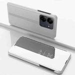 For Xiaomi Redmi 13C Plated Mirror Horizontal Flip Leather Phone Case with Holder(Silver)