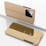 For Xiaomi 14 Plated Mirror Horizontal Flip Leather Phone Case with Holder(Gold)