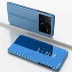 For Xiaomi Poco F6 Pro Plated Mirror Horizontal Flip Leather Phone Case with Holder(Blue)