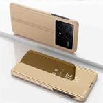 For Xiaomi Poco F6 Pro Plated Mirror Horizontal Flip Leather Phone Case with Holder(Gold)