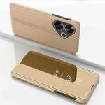 For Xiaomi Poco F6 Plated Mirror Horizontal Flip Leather Phone Case with Holder(Gold)