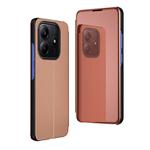 For Redmi Note 14 4G 163.25mm Plated Mirror Horizontal Flip Leather Phone Case with Holder(Rose Gold)
