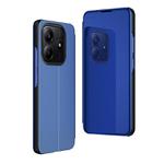 For Redmi Note 14 4G 163.25mm Plated Mirror Horizontal Flip Leather Phone Case with Holder(Blue)