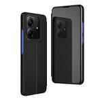 For Redmi Note 14 4G 163.25mm Plated Mirror Horizontal Flip Leather Phone Case with Holder(Black)