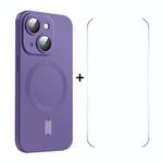 For iPhone 15 Plus ENKAY MagSafe Matte TPU Phone Case with Lens Film & Screen Glass Film(Purple)