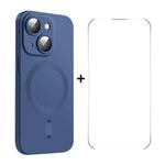 For iPhone 14 Plus ENKAY MagSafe Matte TPU Phone Case with Lens Film & Screen Glass Film(Dark Blue)