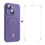 For iPhone 14 Plus ENKAY MagSafe Matte TPU Phone Case with Lens Film & Screen Glass Film(Purple)