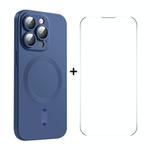 For iPhone 14 Pro Max ENKAY MagSafe Matte TPU Phone Case with Lens Film & Screen Glass Film(Dark Blue)