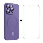 For iPhone 14 Pro Max ENKAY MagSafe Matte TPU Phone Case with Lens Film & Screen Glass Film(Purple)