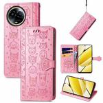 For Realme 11 5G Global Cat and Dog Embossed Leather Phone Case(Pink)