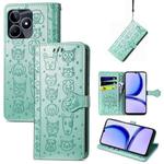 For Realme C53 Cat and Dog Embossed Leather Phone Case(Green)