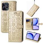 For Realme C53 Cat and Dog Embossed Leather Phone Case(Gold)