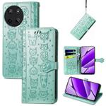 For Realme 11 4G Global Cat and Dog Embossed Leather Phone Case(Green)
