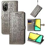 For Realme C67 4G Cat and Dog Embossed Leather Phone Case(Grey)