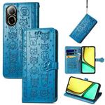 For Realme C67 4G Cat and Dog Embossed Leather Phone Case(Blue)