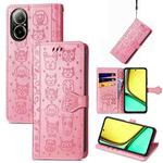 For Realme C67 4G Cat and Dog Embossed Leather Phone Case(Pink)
