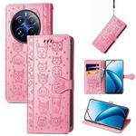For Realme 12 Pro Cat and Dog Embossed Leather Phone Case(Pink)