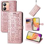 For vivo Y78 Cat and Dog Embossed Leather Phone Case(Rose Gold)