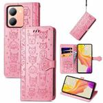 For vivo Y78 Cat and Dog Embossed Leather Phone Case(Pink)