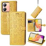 For vivo Y78 Cat and Dog Embossed Leather Phone Case(Yellow)