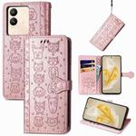 For vivo V29e / Y200 Cat and Dog Embossed Leather Phone Case(Rose Gold)