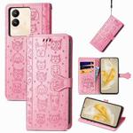 For vivo V29e / Y200 Cat and Dog Embossed Leather Phone Case(Pink)