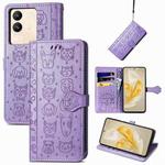 For vivo V29e / Y200 Cat and Dog Embossed Leather Phone Case(Purple)