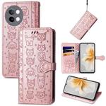 For vivo S18e Cat and Dog Embossed Leather Phone Case(Rose Gold)