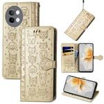 For vivo S18e Cat and Dog Embossed Leather Phone Case(Gold)