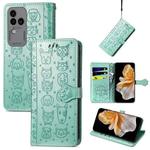 For vivo S18 Pro Cat and Dog Embossed Leather Phone Case(Green)