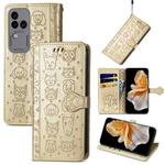 For vivo S18 Pro Cat and Dog Embossed Leather Phone Case(Gold)