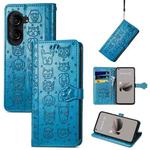 For ASUS Zenfone 10 Cat and Dog Embossed Leather Phone Case(Blue)