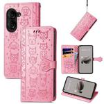 For ASUS Zenfone 10 Cat and Dog Embossed Leather Phone Case(Pink)