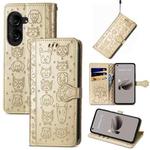 For ASUS Zenfone 10 Cat and Dog Embossed Leather Phone Case(Gold)