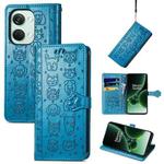 For OnePlus Nord 3 Cat and Dog Embossed Leather Phone Case(Blue)