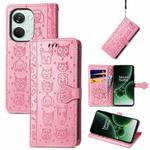 For OnePlus Nord 3 Cat and Dog Embossed Leather Phone Case(Pink)