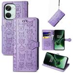 For OnePlus Nord 3 Cat and Dog Embossed Leather Phone Case(Purple)