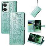 For OnePlus Nord 3 Cat and Dog Embossed Leather Phone Case(Green)