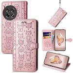 For OnePlus Ace 3 Cat and Dog Embossed Leather Phone Case(Rose Gold)