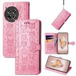 For OnePlus Ace 3 Cat and Dog Embossed Leather Phone Case(Pink)