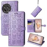 For OnePlus Ace 3 Cat and Dog Embossed Leather Phone Case(Purple)