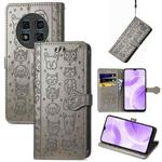 For Ulefone Note 15 Cat and Dog Embossed Leather Phone Case(Grey)