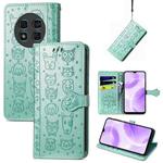 For Ulefone Note 15 Cat and Dog Embossed Leather Phone Case(Green)